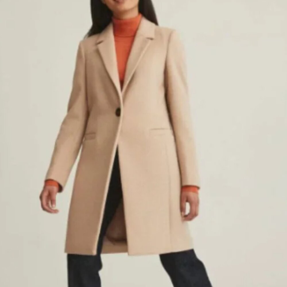 RW&Co Fitted Long Print Coat with Tailored Collar and Pockets - Size XL in Cream - Picture 9 of 9